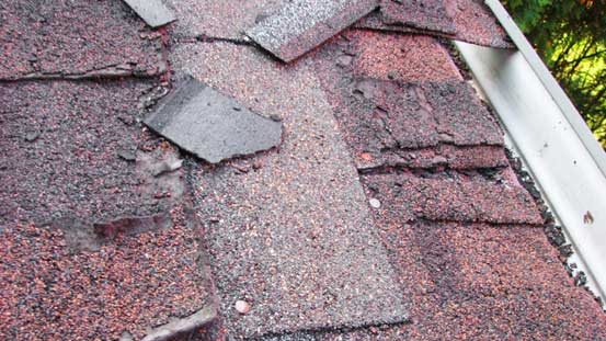Deteriorated and loose shingles Deteriorated and loose shingles